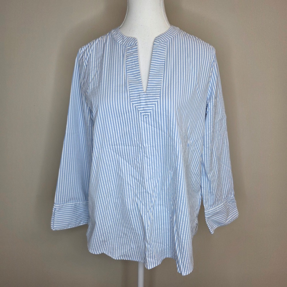 Vineyard Vines Performance Seersucker Stripe Split Neck Tunic Top Blue White S